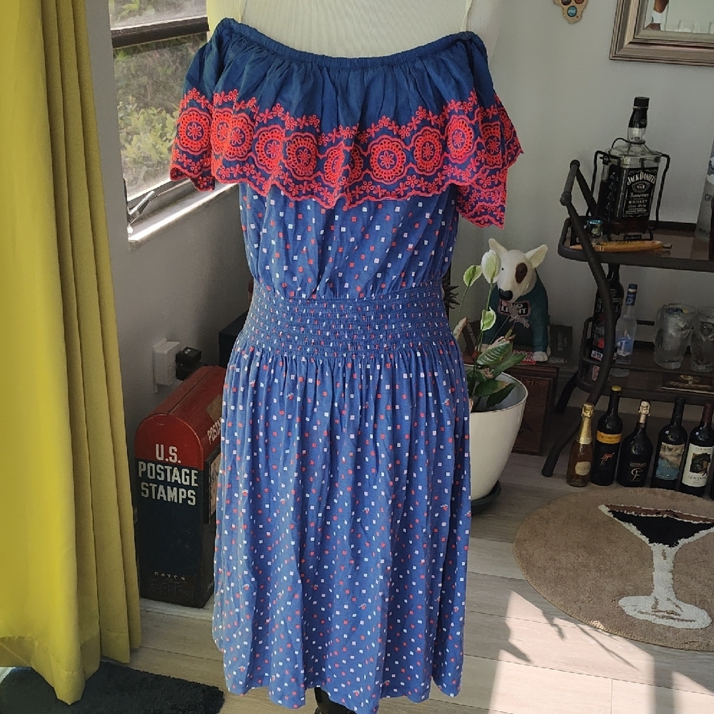 Lilly Pulitzer Pink and Blue Off-Shoulder Midi Sundress